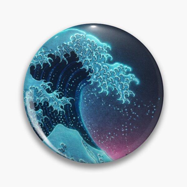 Item preview, Moonlight Glow Great Wave | Neon Ukiyo-e Re:Mix | Japanese Art | Hokusai Metal designed and sold by vekotpu.