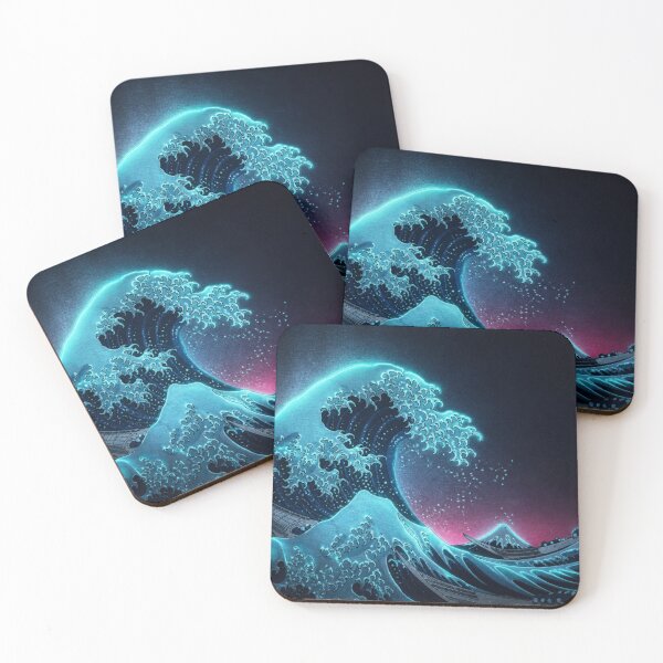 Item preview, Moonlight Glow Great Wave | Neon Ukiyo-e Re:Mix | Japanese Art | Hokusai Metal designed and sold by vekotpu.