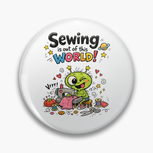 Item preview, Alien Sewing Is Out of This World! Funny Sewing Lover Cartoon Sticker designed and sold by EverStitchStudio ★★★★★.