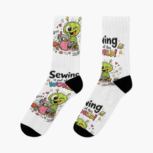 Item preview, Alien Sewing Is Out of This World! Funny Sewing Lover Cartoon Sticker designed and sold by EverStitchStudio ★★★★★.