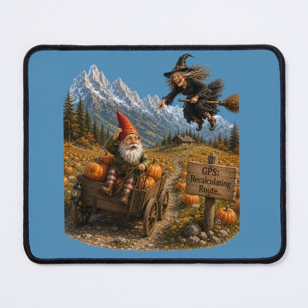 Item preview, Funny Pumpkin Patch Gnome & Witch – GPS: Recalculating Route Halloween Design designed and sold by Alpine-Ink.