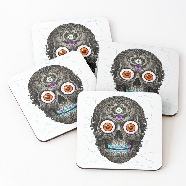 Item preview, Gothic Ornate Skull with Braces and Multiple Eyeballs Halloween Illustration designed and sold by VibranPalette.