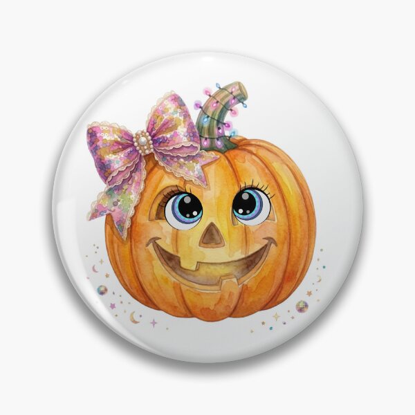 Item preview, Kawaii Halloween Pumpkin: Watercolor Jack-o'-Lantern with Fairy Lights and Glitter Bow designed and sold by VibranPalette.
