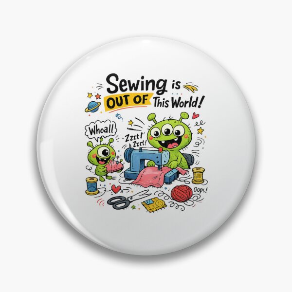 Item preview, Alien Sewing Is Out of This World! Funny Sewing Lover Cartoon Sticker designed and sold by EverStitchStudio ★★★★★.