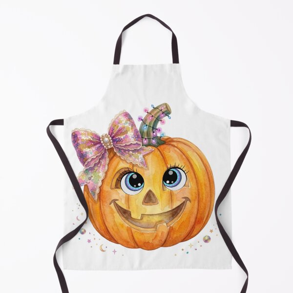 Item preview, Kawaii Halloween Pumpkin: Watercolor Jack-o'-Lantern with Fairy Lights and Glitter Bow designed and sold by VibranPalette.