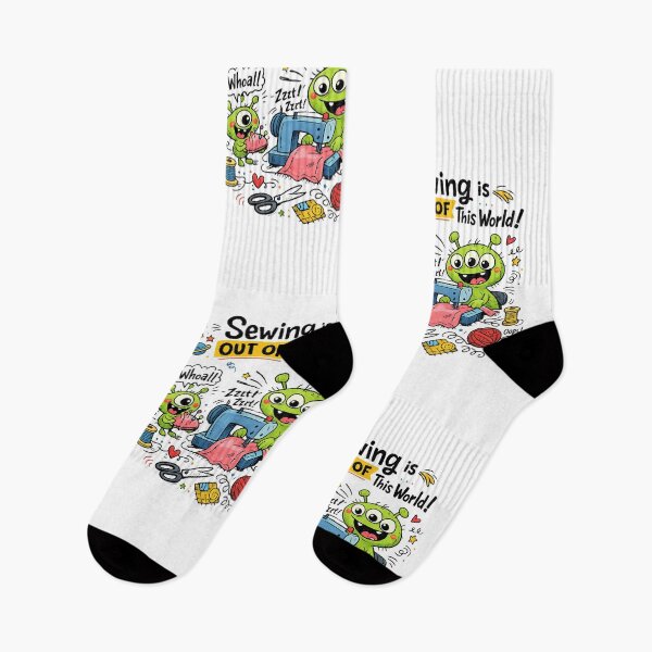 Item preview, Alien Sewing Is Out of This World! Funny Sewing Lover Cartoon Sticker designed and sold by EverStitchStudio ★★★★★.