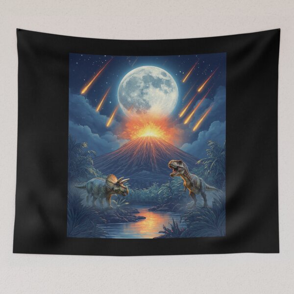 Item preview, Dinosaur Apocalypse – T-Rex, Triceratops & Meteor Shower Under the Full Moon designed and sold by Meteor Mercher Shop.