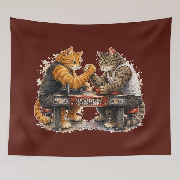 Item preview, Professional Arm Wrestling Cats - Watercolor Sports Illustration designed and sold by WeLoveCatss.