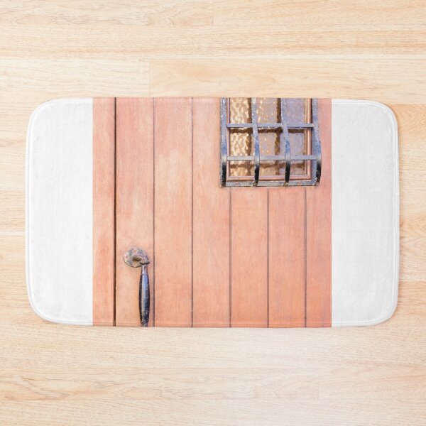 Item preview, Rustic Wooden Door With Iron Handle And Small Grilled Arched Window, Close-Up Texture designed and sold by Nmallia.