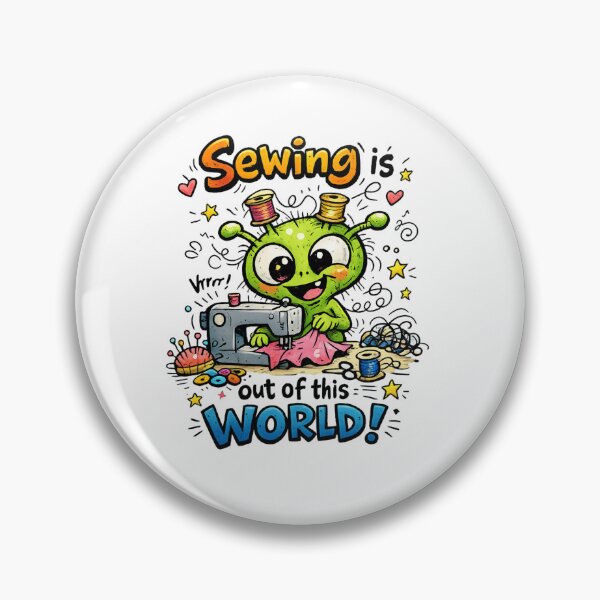Item preview, Alien Sewing Is Out of This World! Funny Sewing Lover Cartoon Sticker designed and sold by EverStitchStudio ★★★★★.