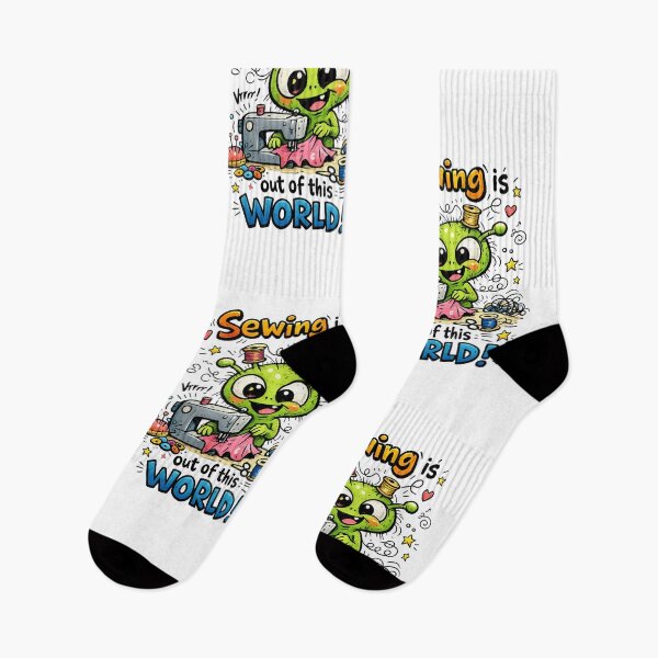Item preview, Alien Sewing Is Out of This World! Funny Sewing Lover Cartoon Sticker designed and sold by EverStitchStudio ★★★★★.