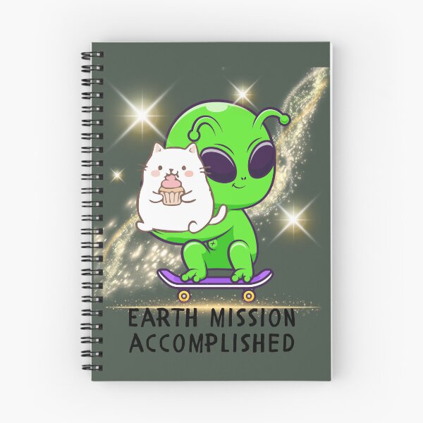 Item preview, Earth Mission Accomplished Cute Alien and Cat designed and sold by AhmadAnnaPrints.
