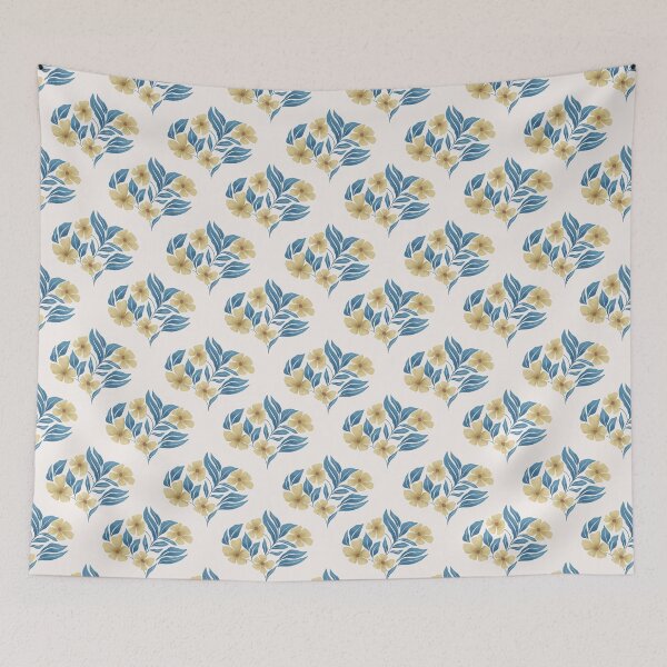 Item preview, Retro Ochre Yellow and Classic Blue Floral Seamless Pattern designed and sold by StoriesInGrain.