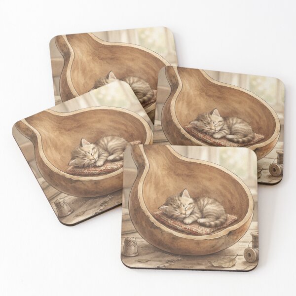 Item preview, Tiny Kitten in a Giant Dried Gourd Bowl Miniature Illustration designed and sold by DuckOddity.
