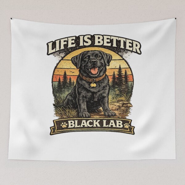 Artikelvorschau, Das Leben ist schöner mit einem schwarzen Labrador | Vintage-T-Shirt für Labrador-Liebhaber entworfen und verkauft von Goodthingstree.