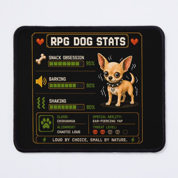 Item preview, Funny Chihuahua RPG Stats Pixel Art Gamer Dog Gift designed and sold by PixelBlob.