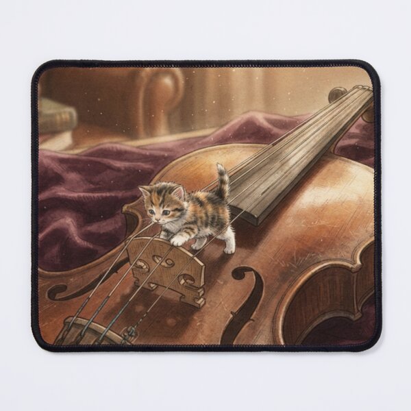 Item preview, Tiny Kitten on a Giant Vintage Violin Miniature Illustration designed and sold by DuckOddity.