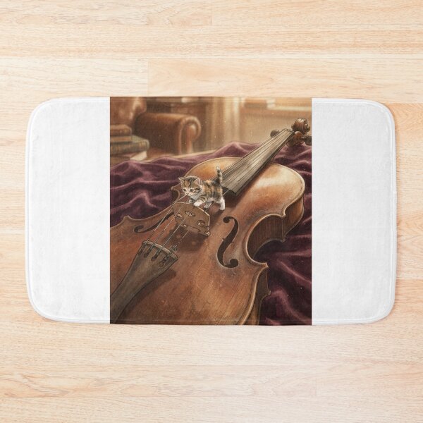 Item preview, Tiny Kitten on a Giant Vintage Violin Miniature Illustration designed and sold by DuckOddity.
