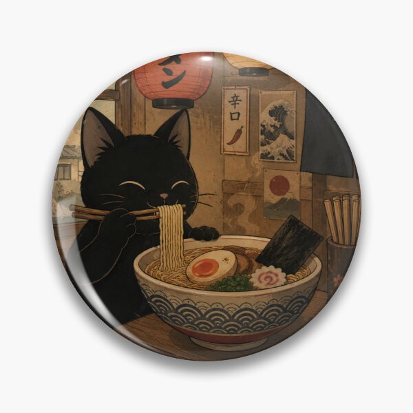 Item preview, Black Cat Eating Japanese Ramen in Cozy Izakaya Restaurant designed and sold by UtArt.