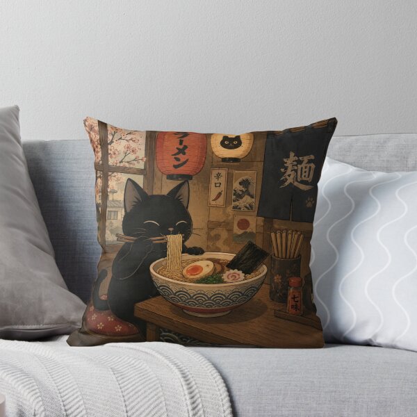 Item preview, Black Cat Eating Japanese Ramen in Cozy Izakaya Restaurant designed and sold by UtArt.