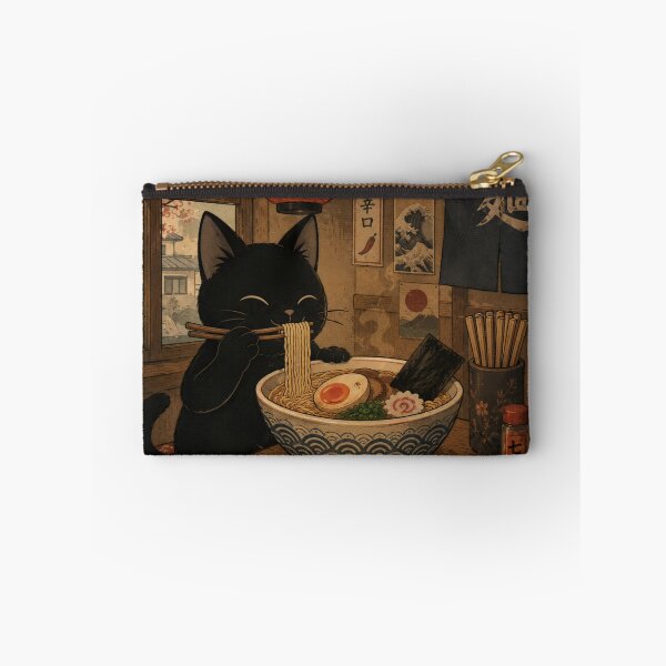 Item preview, Black Cat Eating Japanese Ramen in Cozy Izakaya Restaurant designed and sold by UtArt.