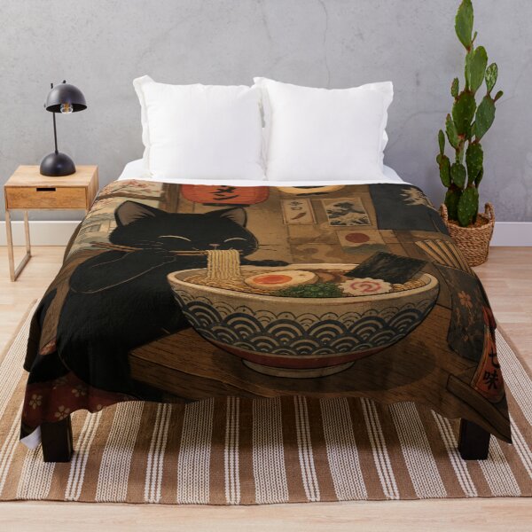 Item preview, Black Cat Eating Japanese Ramen in Cozy Izakaya Restaurant designed and sold by UtArt.