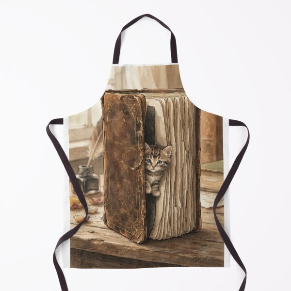 Item preview, Tiny Kitten Peeking from a Giant Vintage Leather Journal Miniature Illustration designed and sold by DuckOddity.