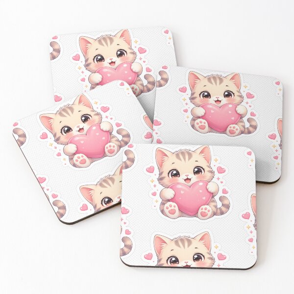 Item preview, Cute Kitten Hugging Pink Heart designed and sold by Varsha Art.