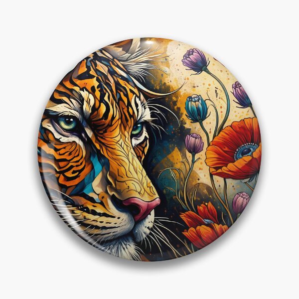 Item preview, Tiger with Vibrant Floral Patterns designed and sold by cuprum.