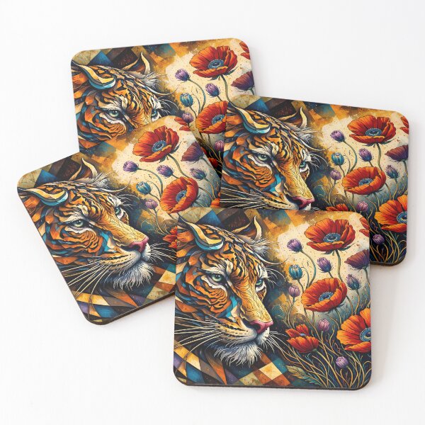 Item preview, Tiger with Vibrant Floral Patterns designed and sold by cuprum.