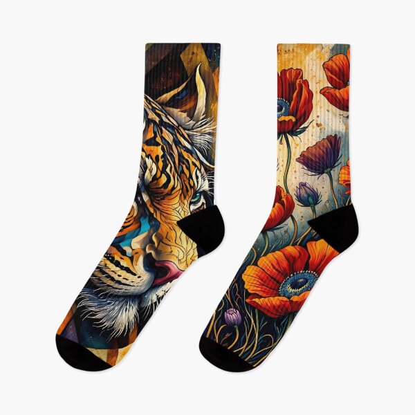 Item preview, Tiger with Vibrant Floral Patterns designed and sold by cuprum.