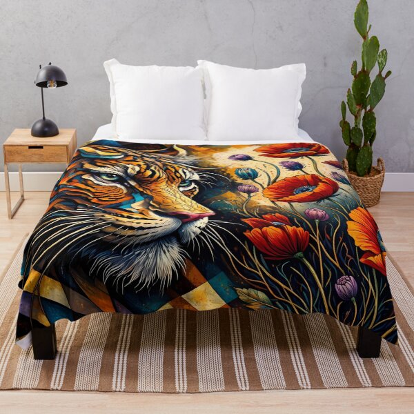 Item preview, Tiger with Vibrant Floral Patterns designed and sold by cuprum.