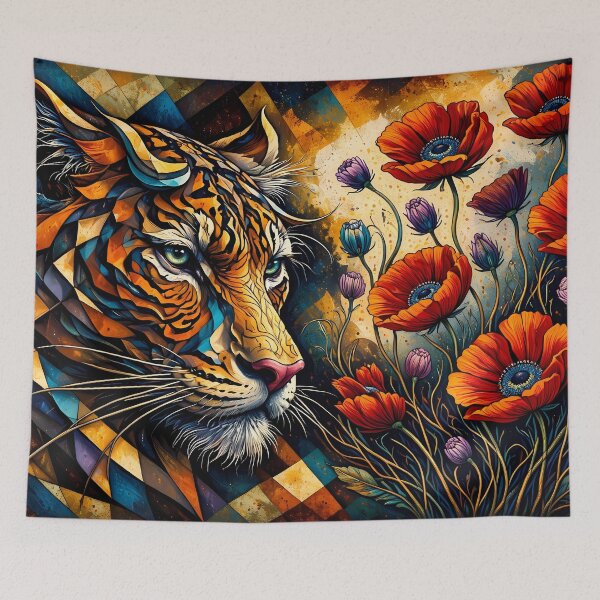 Item preview, Tiger with Vibrant Floral Patterns designed and sold by cuprum.