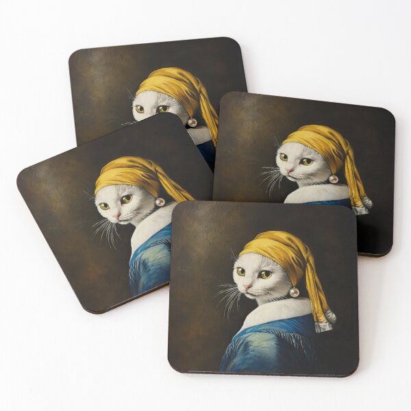 Item preview, Girl with a Pearl Earring Cat | Vermeer Inspired White Cat Portrait designed and sold by UtArt.