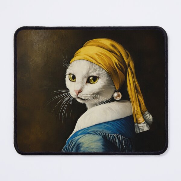 Item preview, Girl with a Pearl Earring Cat | Vermeer Inspired White Cat Portrait designed and sold by UtArt.