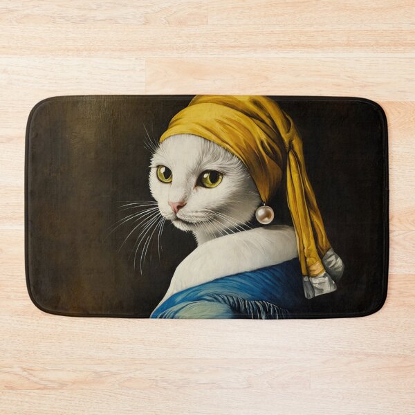 Item preview, Girl with a Pearl Earring Cat | Vermeer Inspired White Cat Portrait designed and sold by UtArt.