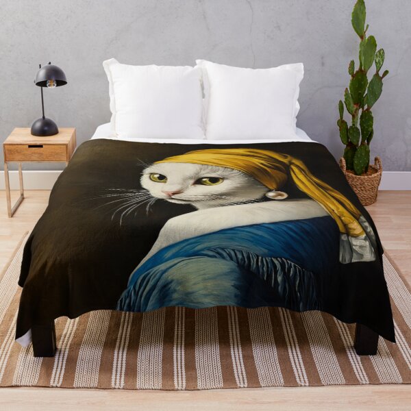 Item preview, Girl with a Pearl Earring Cat | Vermeer Inspired White Cat Portrait designed and sold by UtArt.