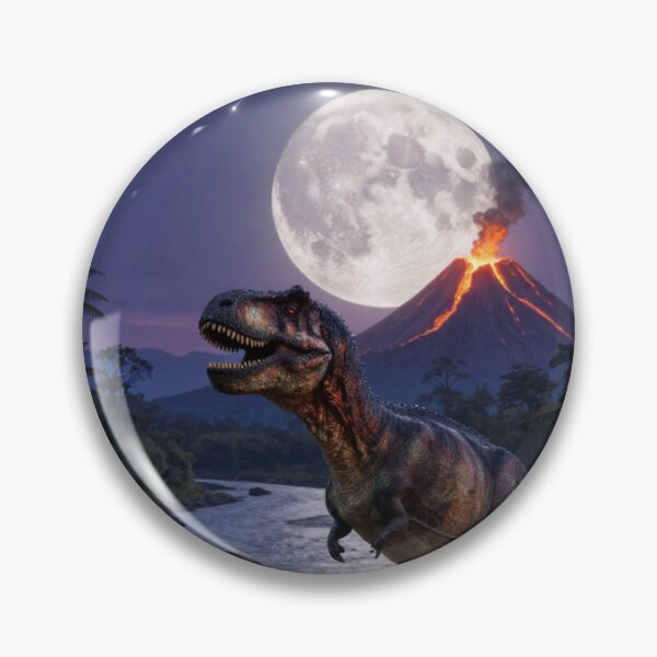 Item preview, T-Rex & Triceratops by the Volcano – Moonlit Prehistoric Meteor Scene designed and sold by Meteor Mercher Shop.