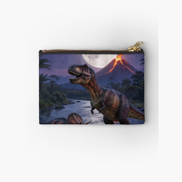 Item preview, T-Rex & Triceratops by the Volcano – Moonlit Prehistoric Meteor Scene designed and sold by Meteor Mercher Shop.