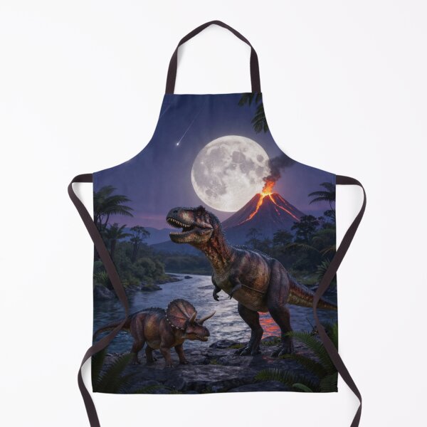 Item preview, T-Rex & Triceratops by the Volcano – Moonlit Prehistoric Meteor Scene designed and sold by Meteor Mercher Shop.