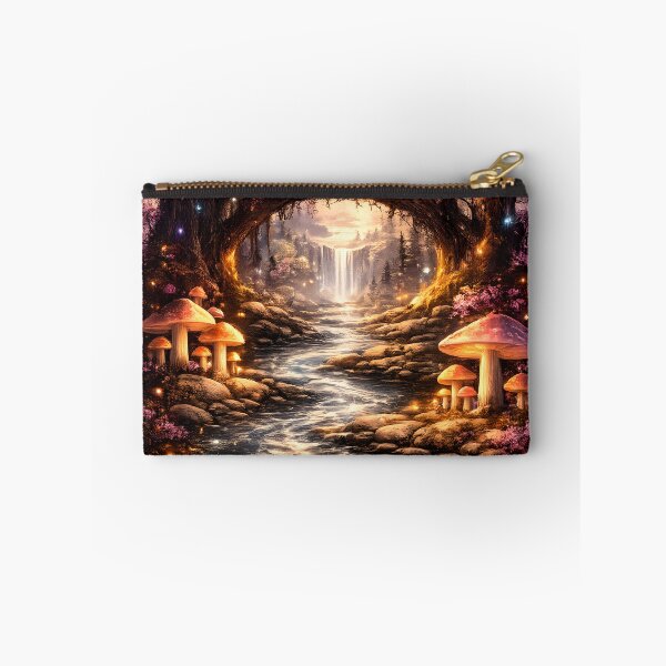 Item preview, Pink Enchanted Forest Waterfall | Magical Sakura Fantasy Landscape with Glowing Mushrooms designed and sold by Masora.studio.