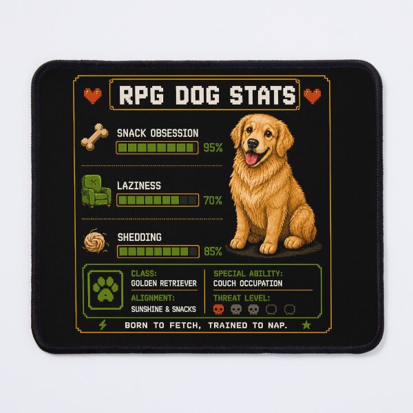 Item preview, Funny Golden Retriever RPG Stats Pixel Gamer Gift designed and sold by PixelBlob.