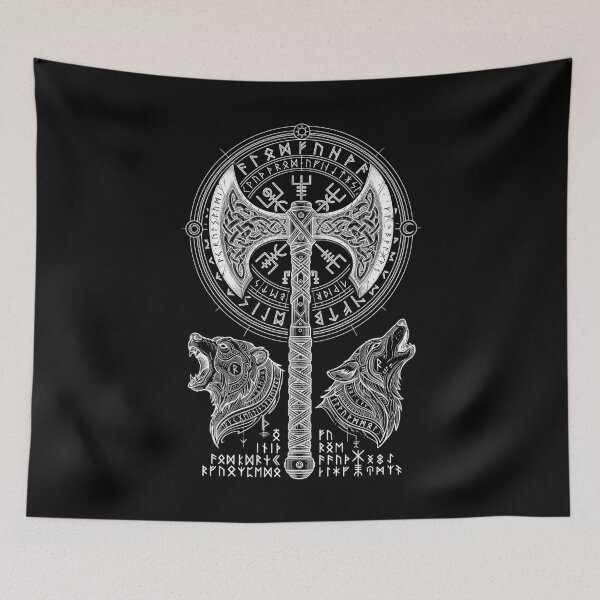 Item preview, Viking Axe Runes Wolf Bear Spirit Animal Norse Mythology designed and sold by GrandeDuc.