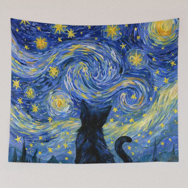 Item preview, Black Cat in Van Gogh Starry Night Painting designed and sold by UtArt.