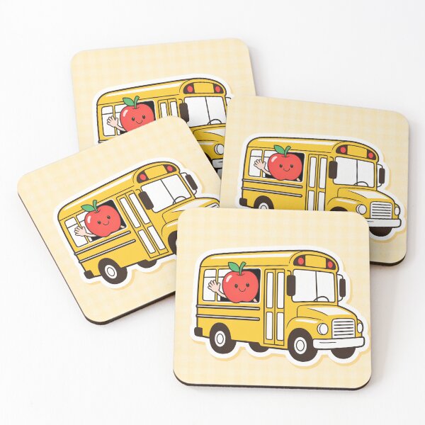 Item preview, Cute Yellow School Bus with Waving Red Apple Back to School Cartoon Sticker designed and sold by OksArtStudio.