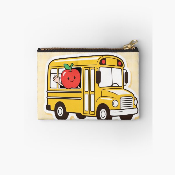 Item preview, Cute Yellow School Bus with Waving Red Apple Back to School Cartoon Sticker designed and sold by OksArtStudio.
