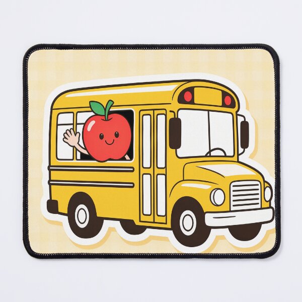 Item preview, Cute Yellow School Bus with Waving Red Apple Back to School Cartoon Sticker designed and sold by OksArtStudio.