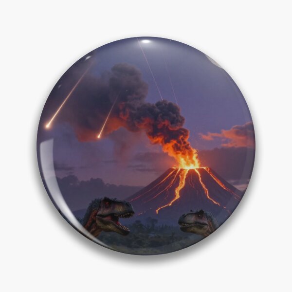 Item preview, Prehistoric Apocalypse – T-Rex, Triceratops & Erupting Volcano Under a Meteor Shower designed and sold by Meteor Mercher Shop.