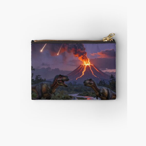 Item preview, Prehistoric Apocalypse – T-Rex, Triceratops & Erupting Volcano Under a Meteor Shower designed and sold by Meteor Mercher Shop.