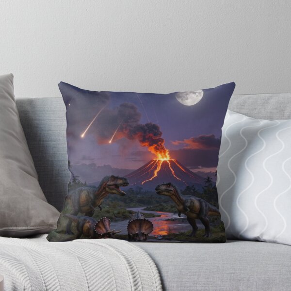Item preview, Prehistoric Apocalypse – T-Rex, Triceratops & Erupting Volcano Under a Meteor Shower designed and sold by Meteor Mercher Shop.